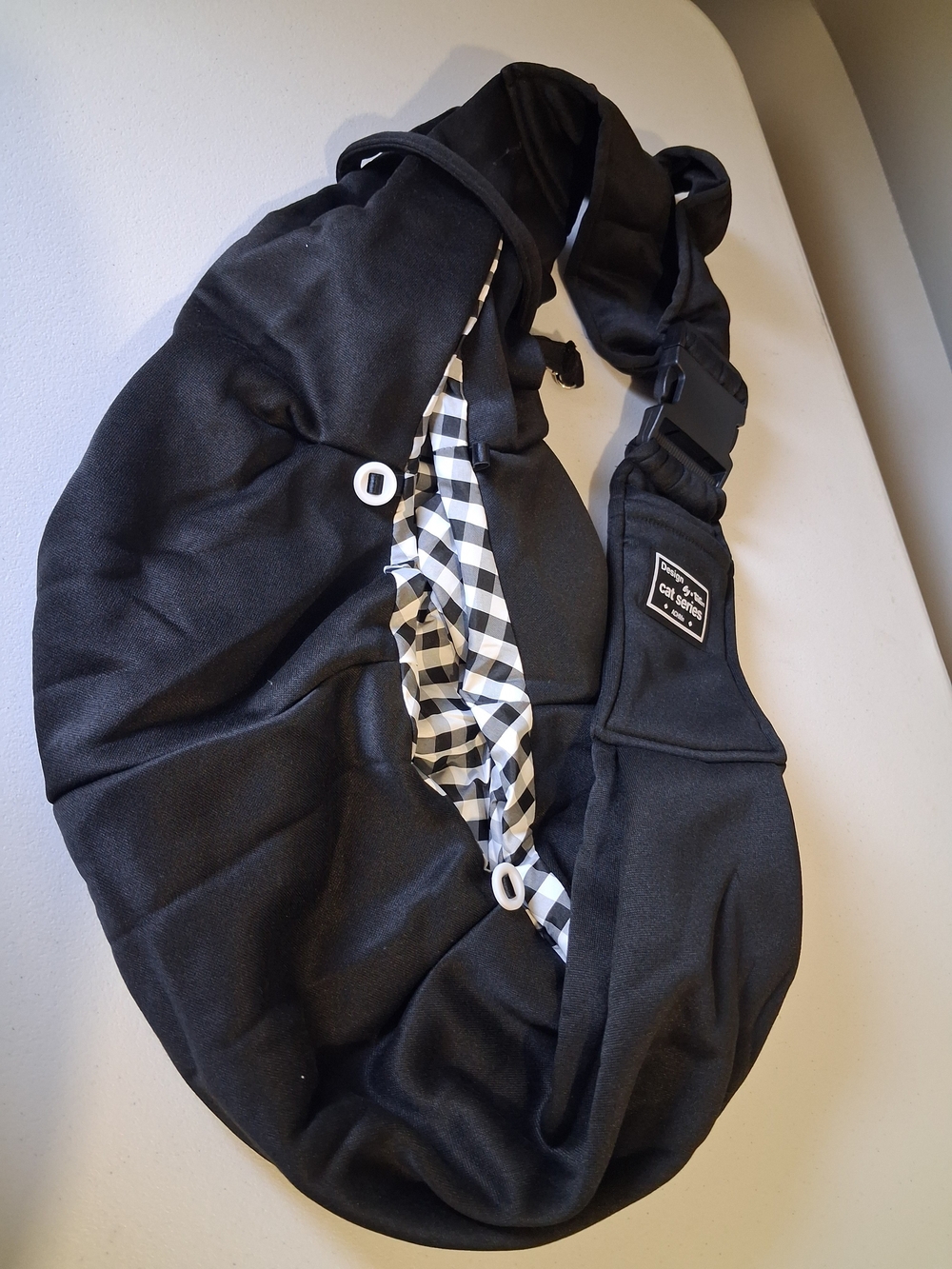 Black Small Animal Sling/Carrier with Checkered Lining